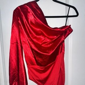 Soly Hux Medium Red One Shoulder Satin Bodysuit